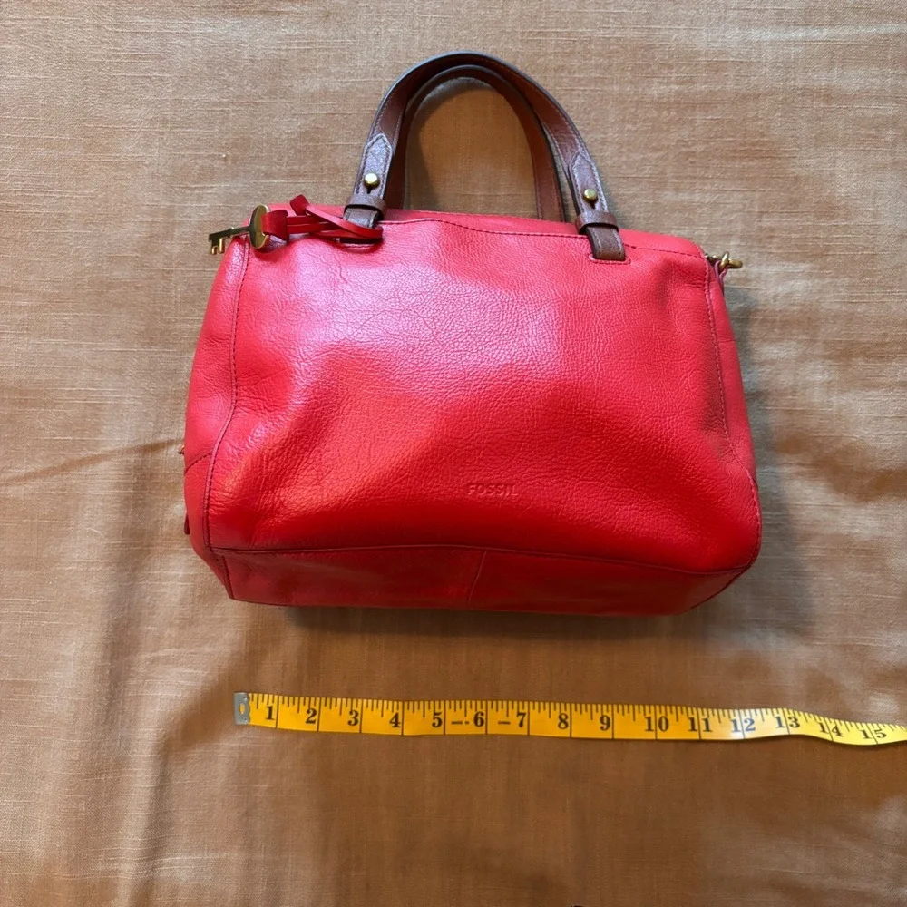 Fossil Satchel Rachel Medium Pebbled Leather Red Classic Preppy Crossbody Bag